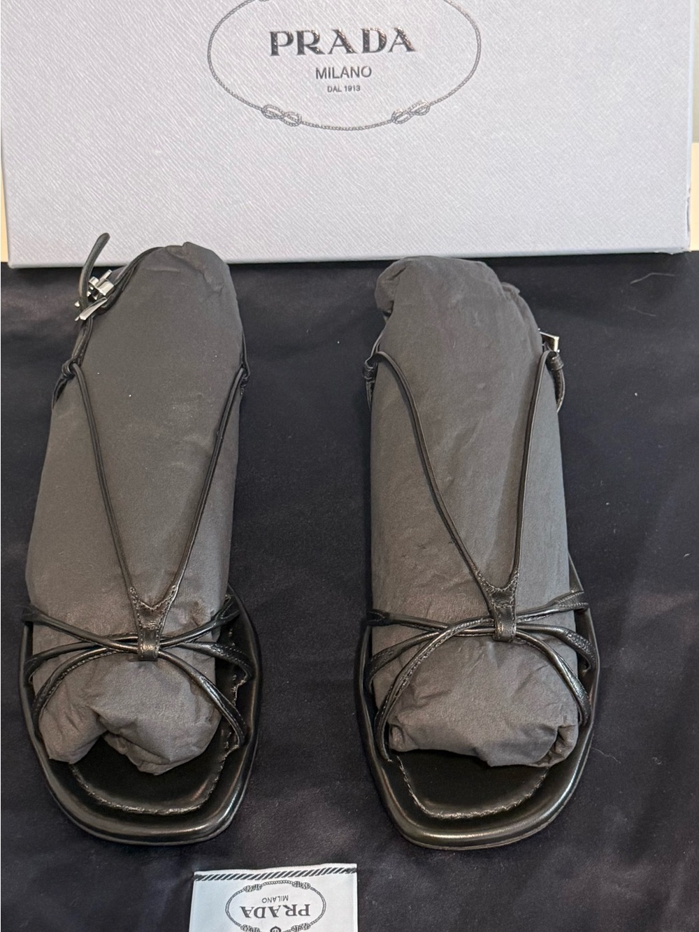Prada Black Strappy Flat Sandals Size 39 Brand New in Box